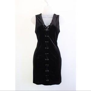 NWOT Black Velvet Lace Up Bodycon Dress